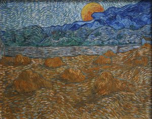 Paesaggio con covoni di grano e luna nascente da Vincent van Gogh